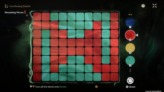 Wuthering Waves pallete board with green and red board with two green sections and one big red section