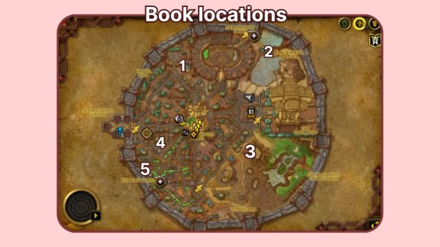 Map showing collectable book locations in World of Warcraft for Going Goblin Mode achievement.
