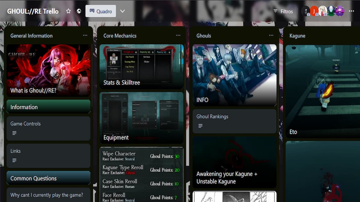 The GHOUL://RE Trello board.