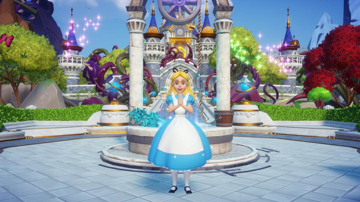 Disney Dreamlight Valley Wonderland Whimsy update with Alice standing in the Valley.