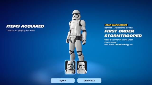 First Order Stormtrooper claim page Fortnite