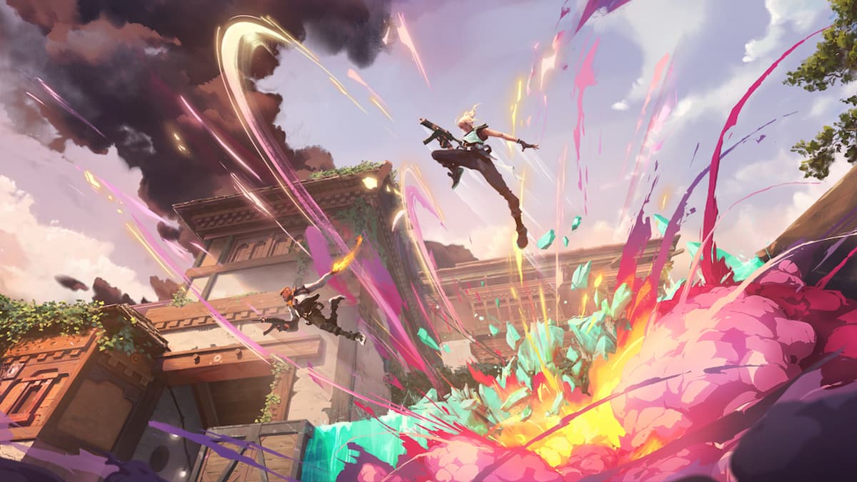 VALORANT Jett and Phoenix engulfed in a Raze ultimate explosion on Haven